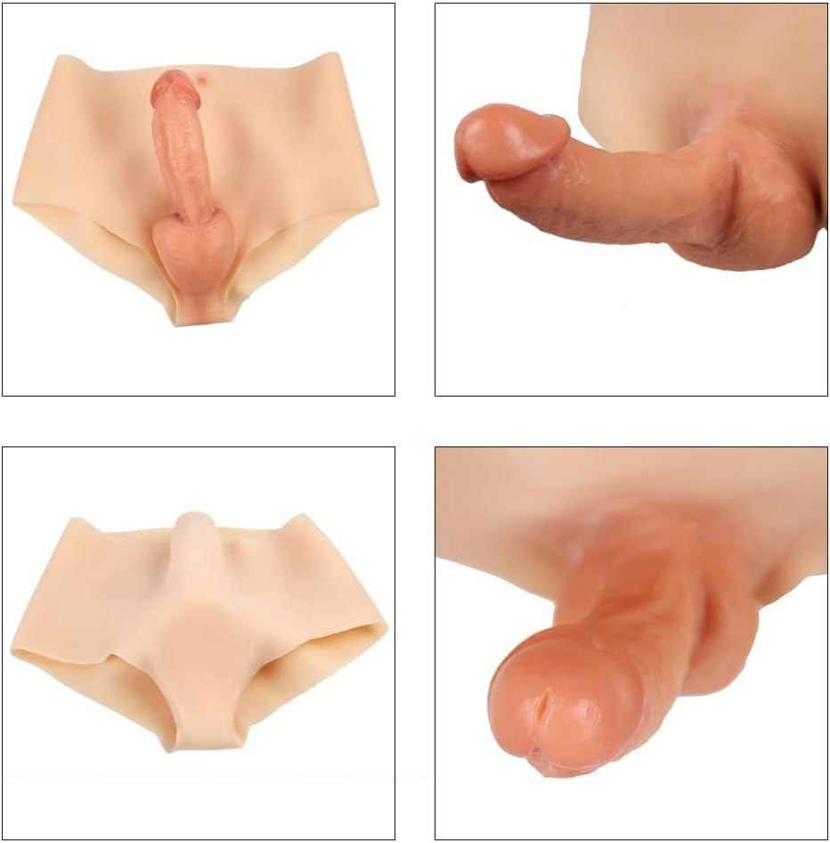 Silicone Realistic Dildo Panties Real Strap Invisible Strap-on Underwear Female Portable Sexual Toys Dildo 4mm for Women Couples, Brown