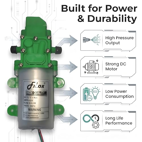 Image of Filox 12V DC High Pressure Water Pump 125 PSI | Automatic Cut-Off Diaphragm Pump Motor | Battery Sprayer Pump, Car Wash Pump, Agriculture Spray Pump, 12 Volt DC Water Motor