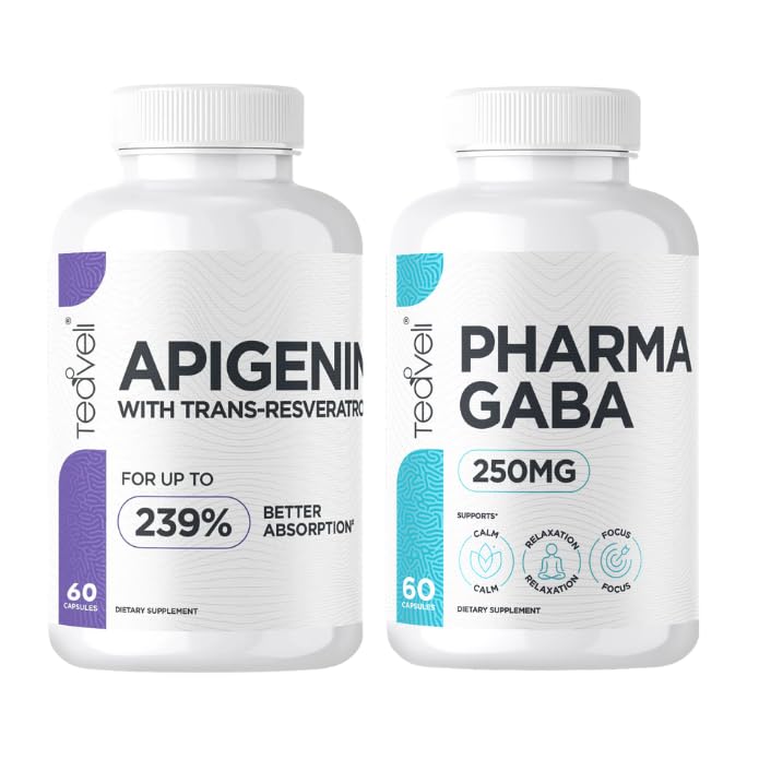 Teaveli The Focus and Sleep Bundle with PharmaGABA (250mg) and Apigenin (50mg).