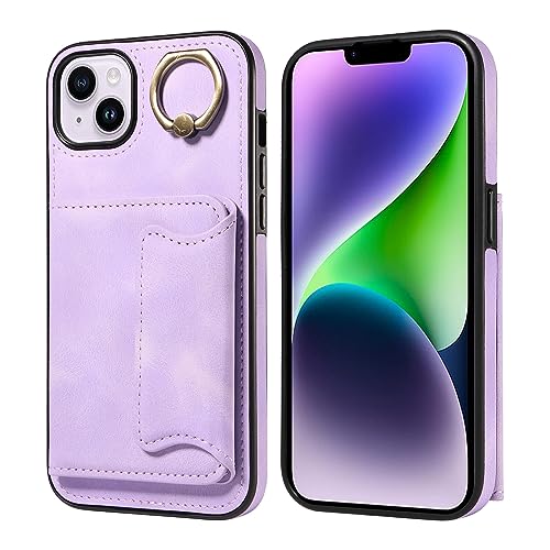 Coque iPhone 14 Plus avec porte-carte en cuir violet antichoc