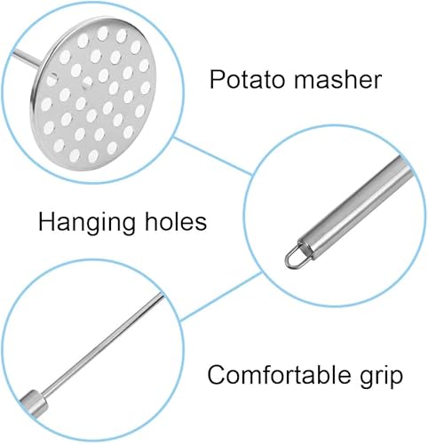 Miniatura 3 de eHooyau Triturador de papas resistente de acero inoxidable resistente al calor Puré de papas con placa de prensa redonda grande para cocinar y