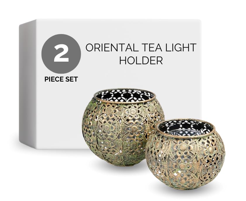 Flanacom Premium Windlicht - 2 Set - Schwarz Gold - Teelichter - Teelichtgläser Windlicht - Orientalisches Teelicht - Marokkanische Teelichtgläser