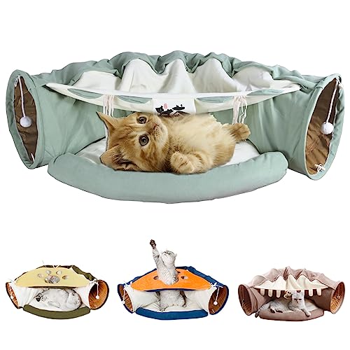 Image of LEFTSTARER 2-in-1 Collapsible Cat Tunnel for Indoor Bed and Hideout - Pet Dog Rabbit Bunny Ferret Tunnel Tubes Toys with Removable Washable Mat, Tower Wheel Stuff