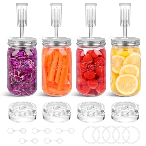 Xileanalee Fermentation Kit Set for Wide Mouth Mason Jar,Sauerkraut/Pickling Kit with 4 Glass Fermentation Weights,4 Fermenting Lids,4 Airlocks,5 Silicone Gaskets,5 Silicone Grommets(No Jars)