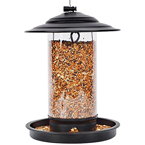 SAND MINE Panorama Bird Feeder, Wild Bird Feeder Hanging for Outside Garden Yard Decoration, Antique Dome Shaped Roof, Black