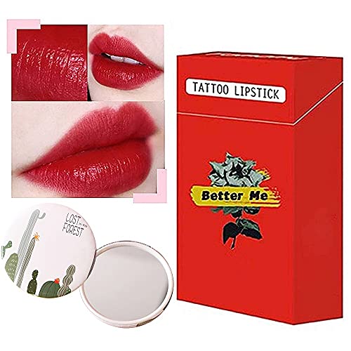 UONDER 20pcs Cigarette Lipstick Cotton Swab, Long Lasting Waterproof Disposable Portable Lipstick, Red Moisturizing Lip Balm Stick Non-stick Come with Random Small Mirror ( Color : Haze )