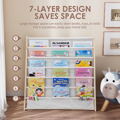 Miniatura 5 de Sinbinta Estantería Para Niños De 6 Niveles, Estantería De Almacenamiento, Estantería Expositora, Fácil Acceso, Organizador De Libros De Madera Con Bolsillo Para Habitación Infantil Y Sala De Juegos