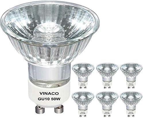 GU10 Halogen 50W Bulbs, 6PCS GU10+C 120V 50W Halogen Light Bulbs, GU10 Dimmable, Warm White, High Brightness MR16 GU10 with Glass Cover, Long Lifespan GU10 50W for Recessed Track Lighting, GU10 Base