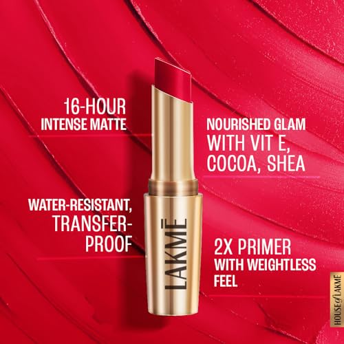 Image of LAKME LAKM Lakme Powerplay Priming Matte Lipstick, Smooth Finish, Lightweight Smudgeproof, Lasts 16hrs, Hydrates Lips, Red Coat, 3.6g | (Pack of 2)