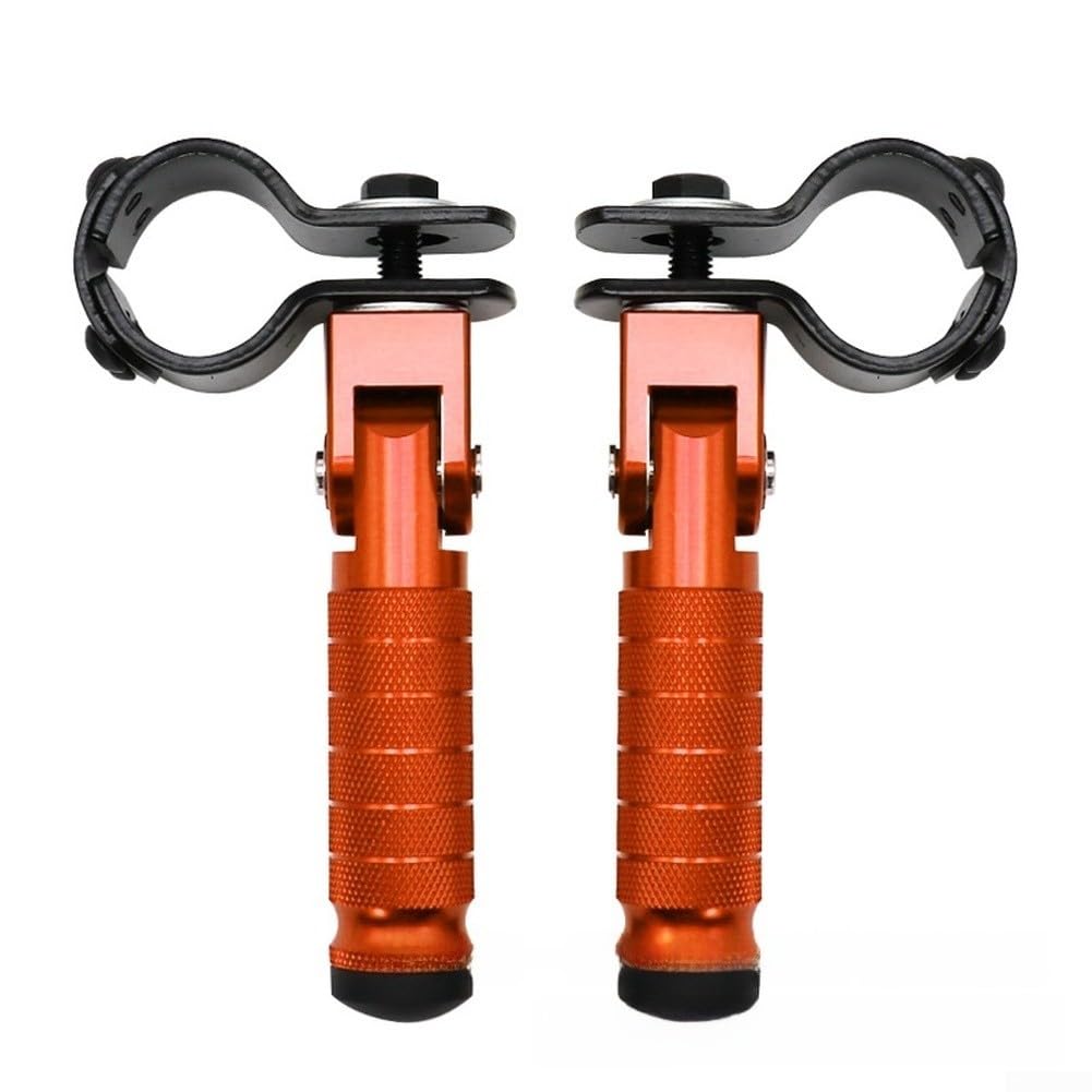 Foldable Rear Foot Pegs for Motorcycle and E-Bike - CNC Aluminium Alloy Footrest with Non-Slip Grip 122mm(Orange)