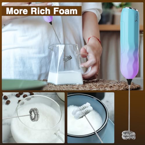Image of SUPRUS Ultra Fast Handheld Milk Frother Double Whisk with Stand 2 Batteries Stainless Steel for Lattes Cappuccino Matcha Hot Chocolate Coffee Bar Accessories Kitchen Gadgets Gift