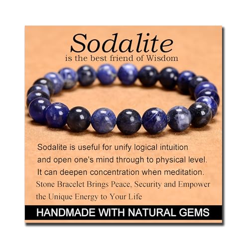 MASSIVE BEADS Blue Sodalite - Stone of Wisdom - Handmade Yoga Stretch Elastic Bracelet Natural Stone Crystal Healing Power Energy Gifts for Unisex Adult 8mm
