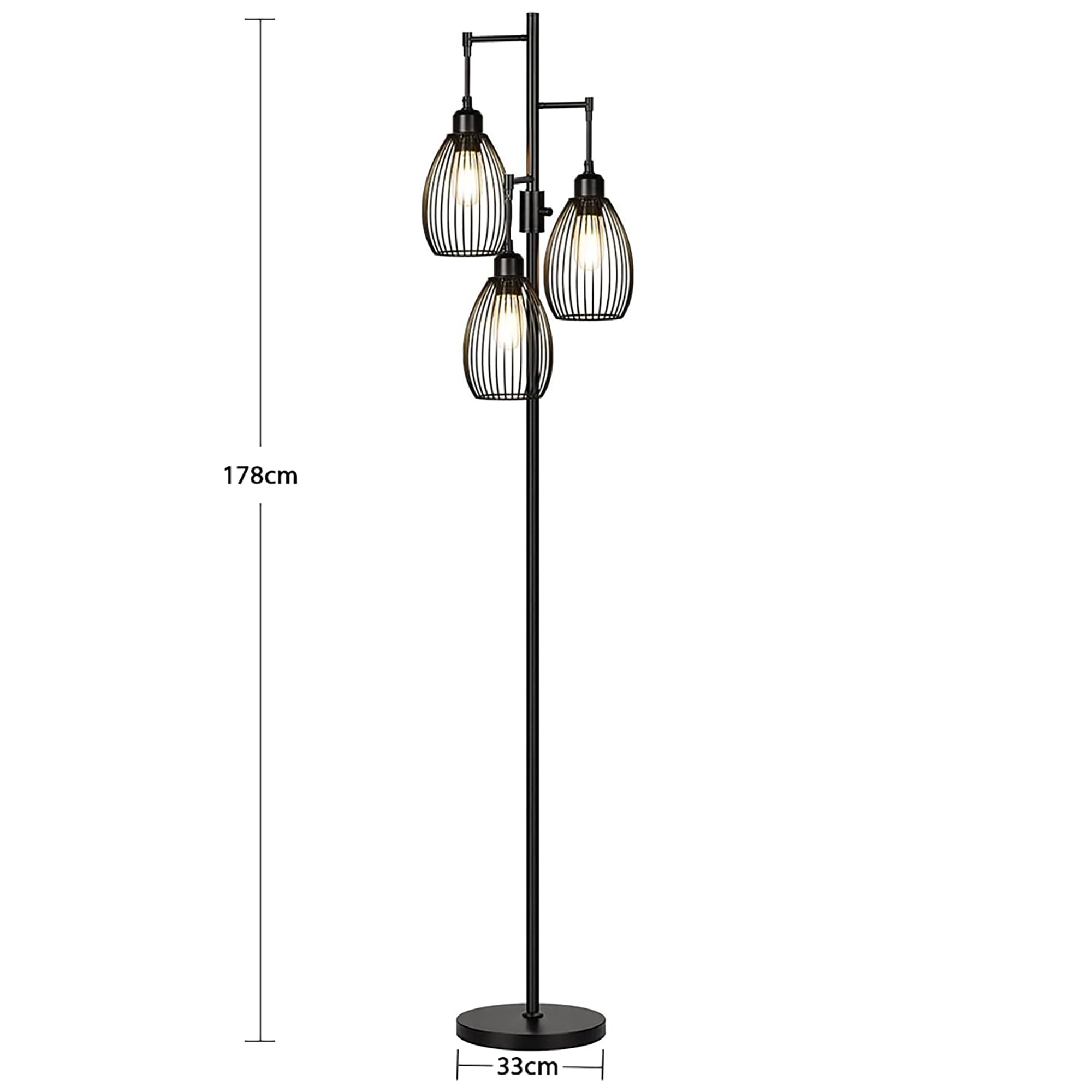 Nintiue Lampara de pie regulable, 3 bombillas LED de 800 lm incluida, lámpara de pie industrial de granja, con elegante jaula en forma de lágrima, Lamparas de pie salon para dormitorio y oficina