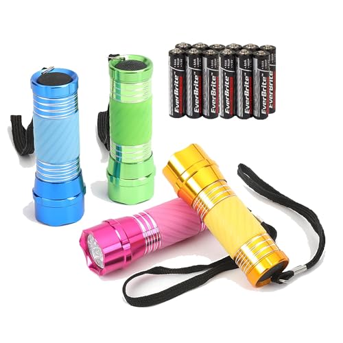 EverBrite 4-Pack LED Flashlight Mini Torch 90mm Small Torches Colorful Glow in Dark Torch Light Camping Hiking Outdoors Party-Lightweight Batteries Included
