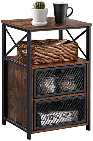VECELO Night Stand, End Side Table with Storage Space and Door,Modern Nightstands for Living Room,Bedroom (Brown)