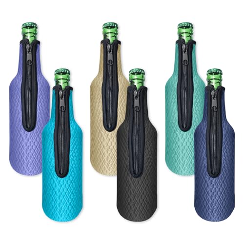 Klyrith 6 x 500ml/16 oz Bier Flaschenkühler Isolierte Neopren Tasche für Bierflasche mit Reißverschluss Wiederverwendbar Faltbar Rutschfest Hüllen für Bier und andere Getränke (6 Stück)