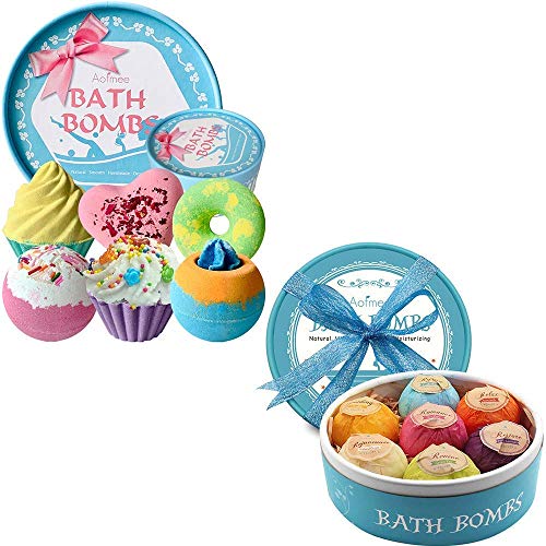 2 Sets of Aofmee Bath Bombs, 6 pcs Aofmee Sweet and Romantic Bath Bombs Gift Set and 7 pcs Aofmee Relaxing and Soothing Bath Bombs Gift Set