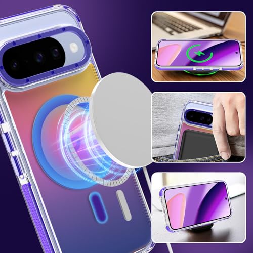 Image of Magnetic Case for Google Pixel 10 /10 Pro [Compatible with Magsafe] [Cute Fashion Fluorescent Design] Shockproof Slim Translucent Matte Case for Pixel 10 /10 Pro 6.3 inch, Purple