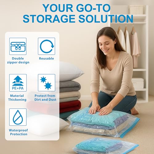 Vacuum Seal Bags for Clothing Travel, 12 Pack Vacuum Storage Bags for Clothes with Portable Electric Pump, Space Saver Bags for Luggage Traveling and Clothing — view 5