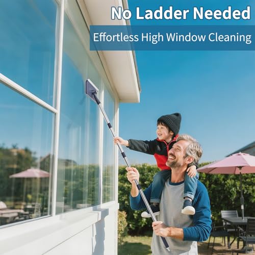 Image of 3 in 1 Window Squeegee for Home, Window Cleaning Kit with 60 inch Extension Pole, Professional Window Cleaner Tool for Outdoor Windows, Glass, Mirrors, Screens with 3 Microfiber Cloths & Screen Brush
