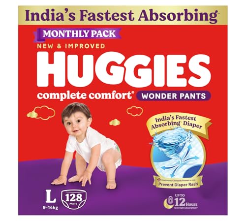 Huggies Wonder Pants Large Size Diapers Monthly Pack (128 Count)