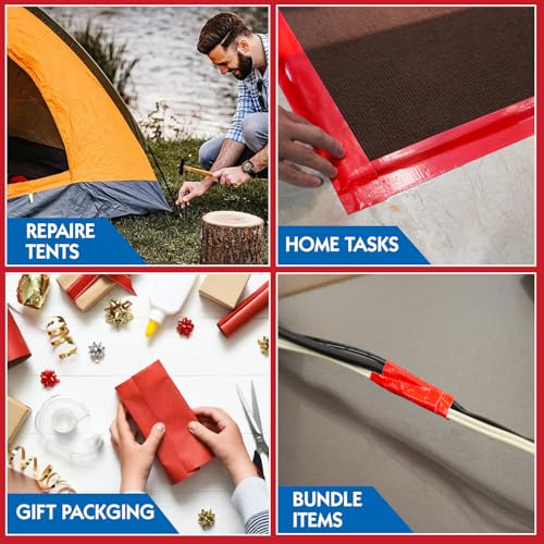 Image of 3 Rolls Red Duct Tape, Heavy Duty Strong Industrial Colored Duct Tape 9mil x 2inch x 25yds Flexible, No Residue, Waterproof and Tear by Hand, Multi-Use for Indoor & Outdoor Repairs