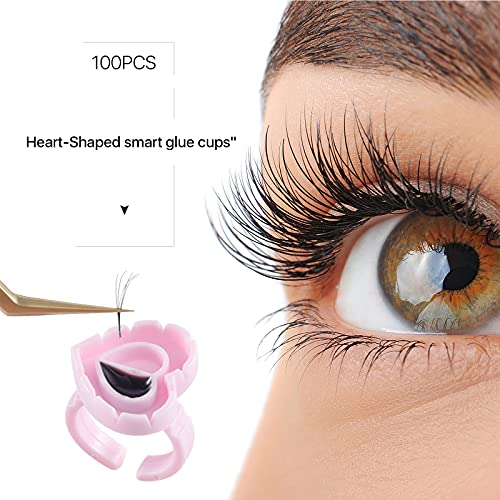 Embagol 100 Pcs Glue Rings Smart Glue Cups Lash Glue Holder Heart Glue Cups Lash Glue Rings Fanning Blossom Cups For Eyelash Extensions Pink #TOP4