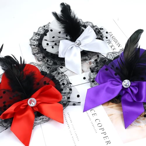 inSowni 6 Pieces Lace Feather Bow Fascinators Clip-on Tea Party Hats Flapper Headpieces Hair Accessories for Women Girls Teens - Thumbnail 7