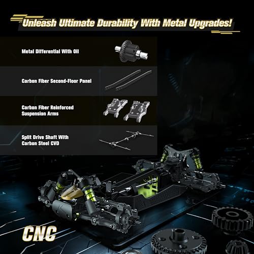 Image of RLAARLO 1 /10 Brushless RC Cars, 4x4 Buggy, 50+ MPH, Carbon Fiber, Ages 14+ | 3650-2650KV Brushless Motor, 4WD, 3S LiPo, Alloy Chassis, Sealed Diffs, 20kg Servo, 6CH Radio, Waterproof, All-terrain