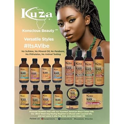 Kuza Jamaican Black Castor Oil Anti-Breakage Edge Gel - Infused with Coconut Oil - for Dry, Fragile Hair, 2 oz