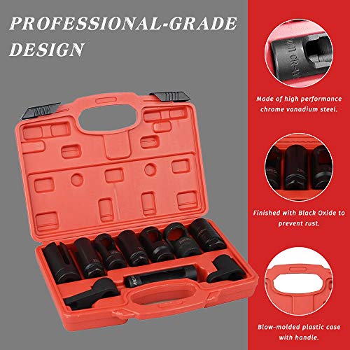Apeixoto 10Pcs Oxygen Sensor Socket Set Sensor Oil Pressure Sending Unit Socket Set 1/2In And 3/8In Sq Drive Ap1060K #TOP1
