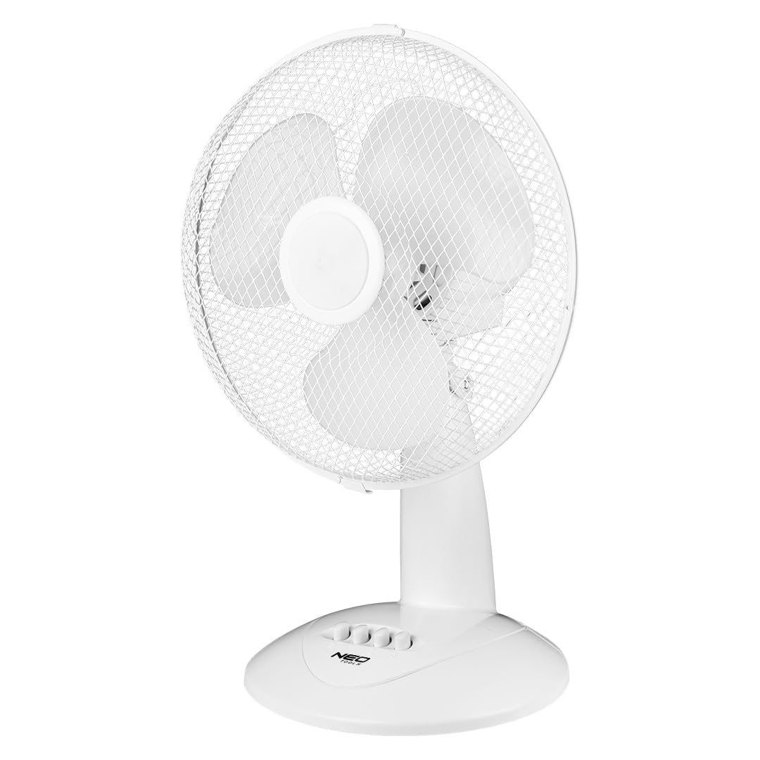 NEO TOOLS Tischventilator 45W - 70° Oszillation, 3 Geschwindigkeiten, 50 m³/min Luftstrom, Leiser Betrieb, Kompakt Ventilator für Büro, Schlafzimmer & Zuhause