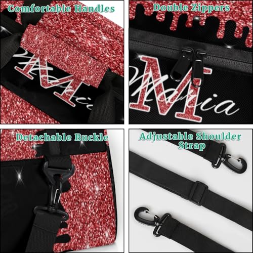 Personalized Kids Sports Duffel Bag with Name Custom Gym Dance Bag for Boys Girls Waterproof Weekender Overnight Bag for Travel Cheerleading Gymnastics Red4