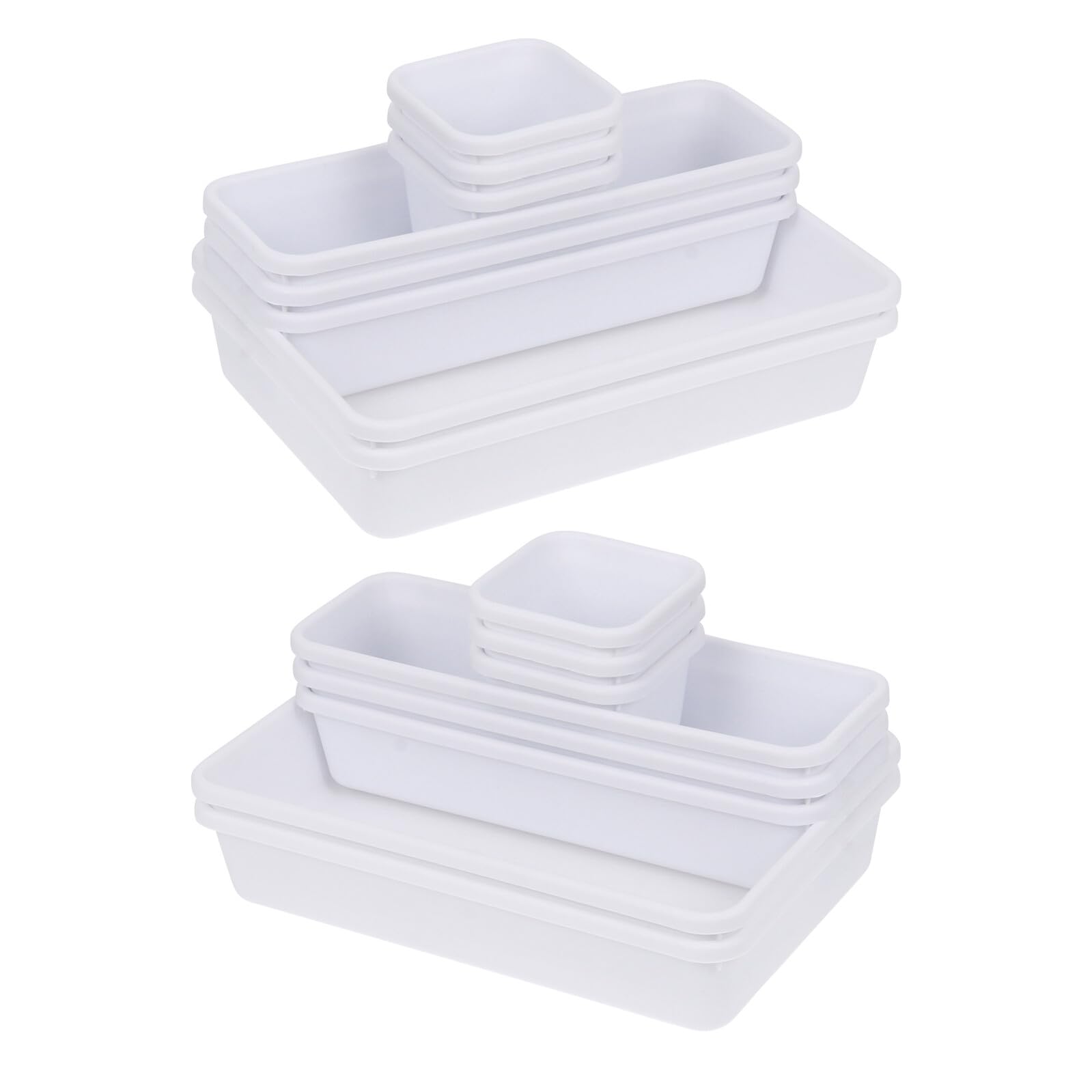 Organizer per Trucco da 16 Pezzi Impilabile in Plastica Bianca, Scatola Portaoggetti Modulare per Cassetti del Bagno e Scrivania, Contenitore per Cosmetici Scomparti
