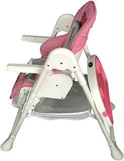 HighChair Feeding Table Padded Seat Folding 3 in 1 Baby Toddler Infant Reclining Height Adjustable Feeding High Chairs with Removable Tray 5 Point Harness Wheels, Recliner 6-36 Months (Pink)