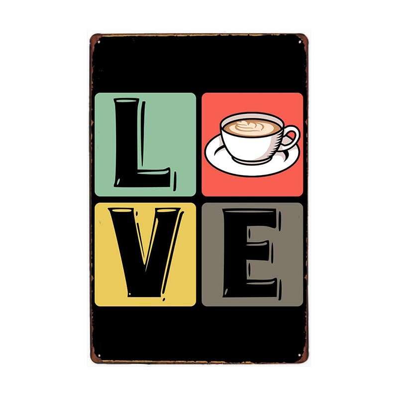 ABCDEFG - Letreros de metal de hojalata – 4 piezas menú de café – letreros de bar para bar en casa – Cartel de cueva de hombre | Letreros de metal vintage Reino Unido | Carteles de pared de metal |