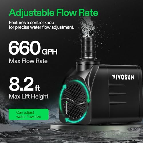 Image of VIVOSUN 660GPH Submersible Water Pump, 2500L /H 35W aquarium pump, Ultra Quiet Fountain Pump with 8.2ft /2.5m High Lift for Fish Tank, Pond, Aquarium, Statuary, Hydroponics (Pack of 2)