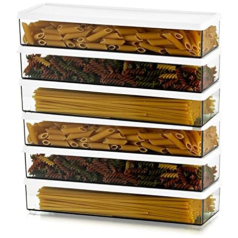 Pastabehälter, Großer Spaghetti Kanister, 6 Stück Klarer Grauer Rechteckiger Kanister mit Verschlussdeckeln, Haltbarer Kunststoff Lebensmittelbehälter für Kühlschrank Küchenschrank Arbeitsplatte Cover