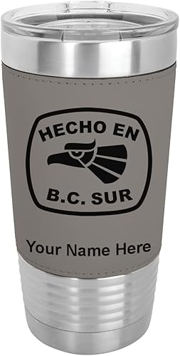 LaserGram 20oz Vacuum Insulated Tumbler Mug Hecho en Baja California Sur Personalized Engraving Included Faux Leather Gray