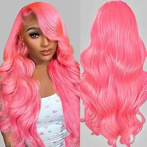 AAY Pink Lace Front Wig Human Hair 200 Density Body Wave 13x4 HD Lace Front Wigs Human Hair Pre Plucked With Baby Hair Pink Human Hair Wig Color Lace Frontal Wigs For Women 22 Inch