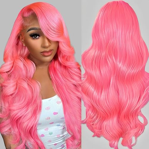 AAY Pink Lace Front Wig Human Hair 200 Density Body Wave 13x4 HD Lace Front Wigs Human Hair Pre Plucked With Baby Hair Pink Human Hair Wig Color Lace Frontal Wigs For Women 22 Inch
