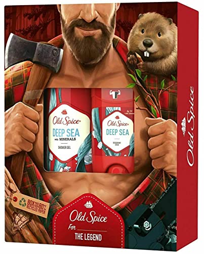 Old Spice Valentine's Gift Set for Men, Lumberjack Gift Set, Includes Old Deep Sea Shampoo gel, Old Spice Deep Sea Deodorant Stick in Decorative Gift Box for Him Dad Fathers Man Boyfriend