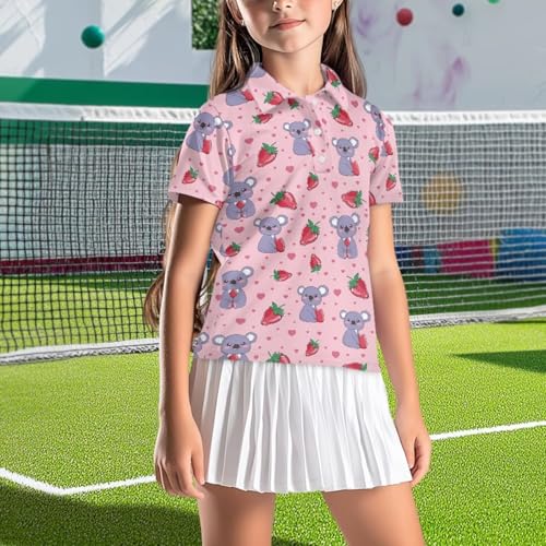 Girls Golf Shirt Short Sleeve Button Up Golf Tennis Shirts Kids Athletic Workout Golf Tops for 5-16 Years Old3