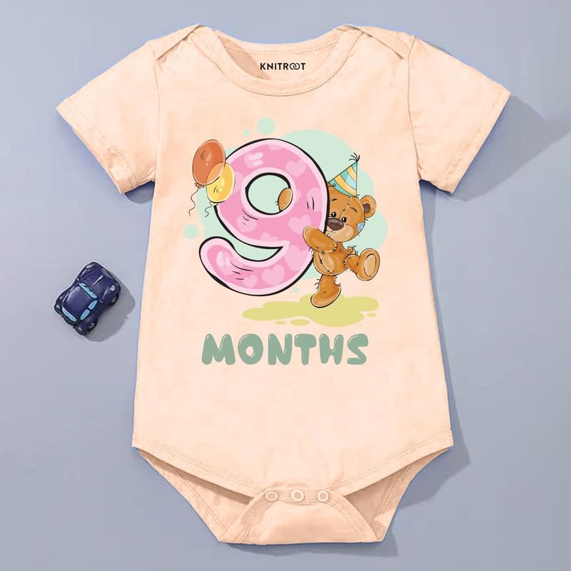 Image of Knitroot Monthly Birthday Teddy Special, Newborn Baby Half Sleeve Unisex Romper, Onesies, Sleepsuit, Body Suit, Envelope Neck, 1 to 12 Months Print, 0-12 Months, Infant Cloth for Boys & Girls