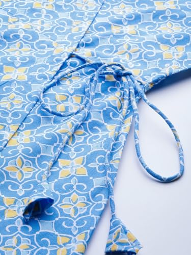 Image of feranoid Floral Print Angrakha 3 Sleeves Flared Kurti