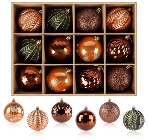 Agoer 8CM Weihnachtskugeln Kupfergold Dunkelgrün Set,12 Stück...