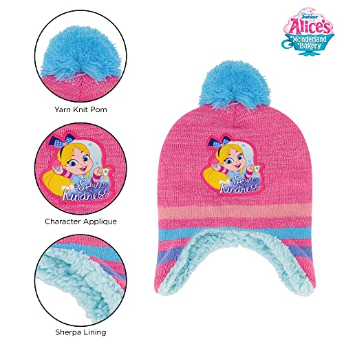 Disney Girls Winter Hat And Mitten Set, Alice's Wonderland Bakery Toddler Beanie With Sherpa Lining For Ages 2-43