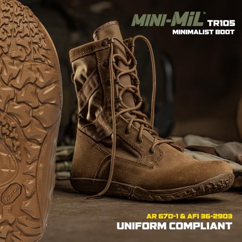 TACTICAL RESEARCH Mini-Mil TR105 8" Tactical Boots for Men - Minimalist Military Boots - Army/Air Force OCP ACU Coyote Brown Leather with Low Drop & Slip-Resistant Vibram Tarsus Outsole2