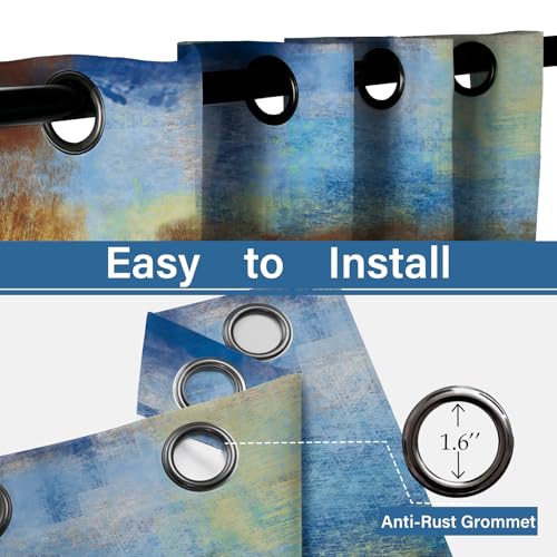 Image of Asuexpect Abstract Curtains 2 Panels Abstract Rust Curtain Room Darkening Grommet Window Treatments Modern Decorative for Bedroom Living Room, 42x72 Inches, Blue Rust