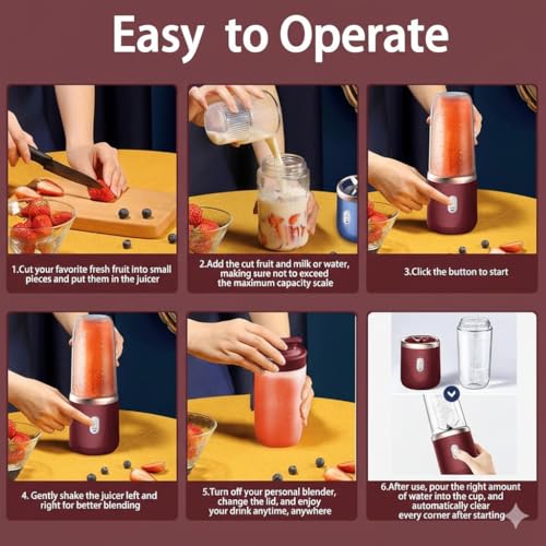 Image of Portable Blender Electric Juicers Fruit Mixers USB Rechargeable Smoothie Mini Personal Juicer 6 Blades 3Gears With 1500 Mah Rechargeable Battery (RED)